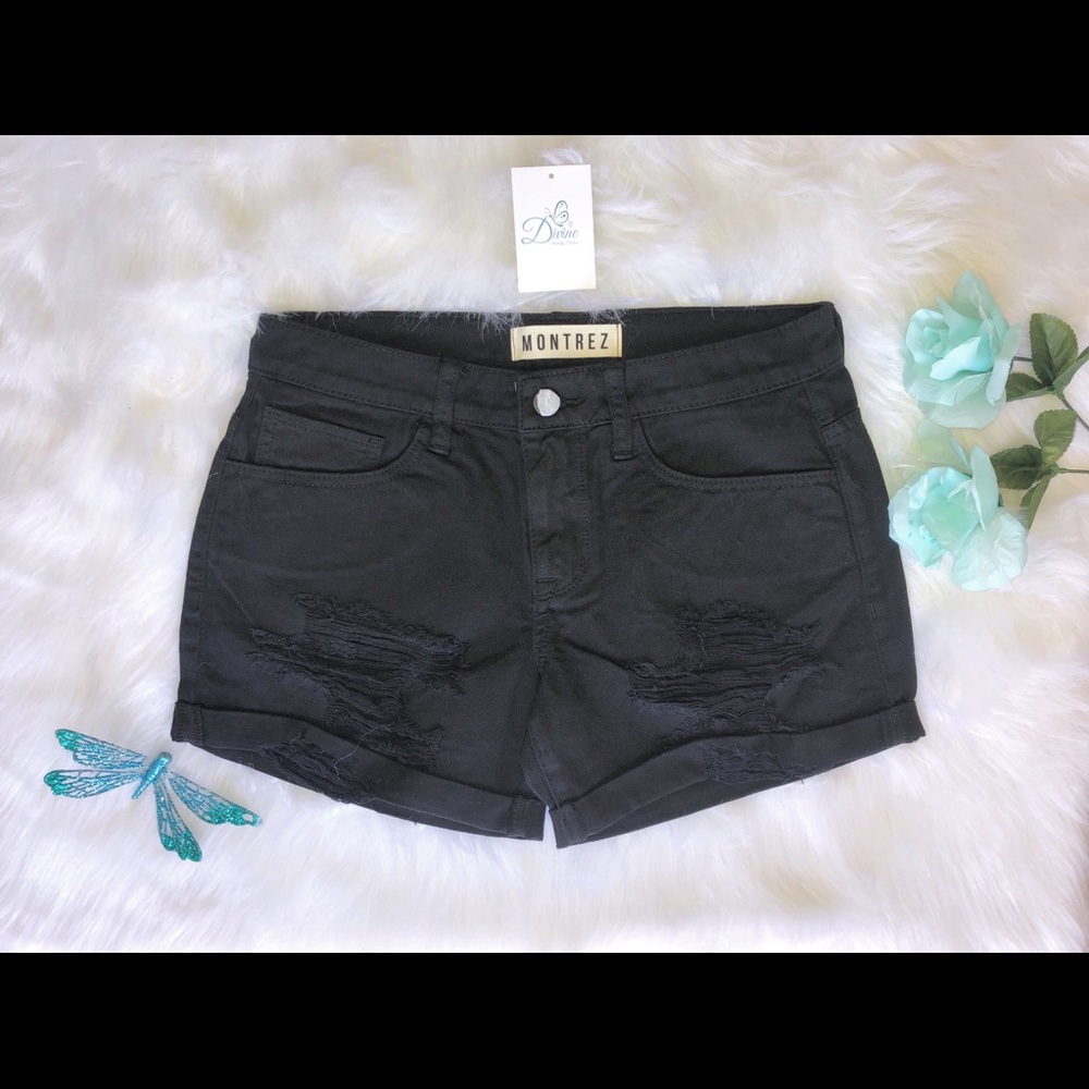 Black Distressed Jeans Shorts